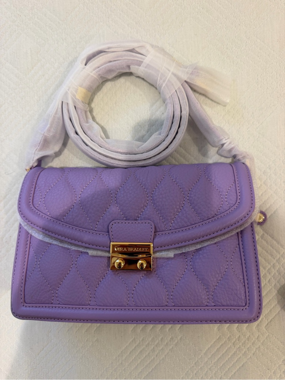 Vera Bradley Purple Leather Quilted Crossbody Bag with Gold Hardware